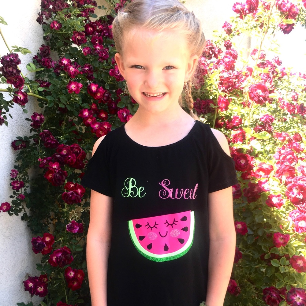 Girls cute watermelon modal cold shoulder top